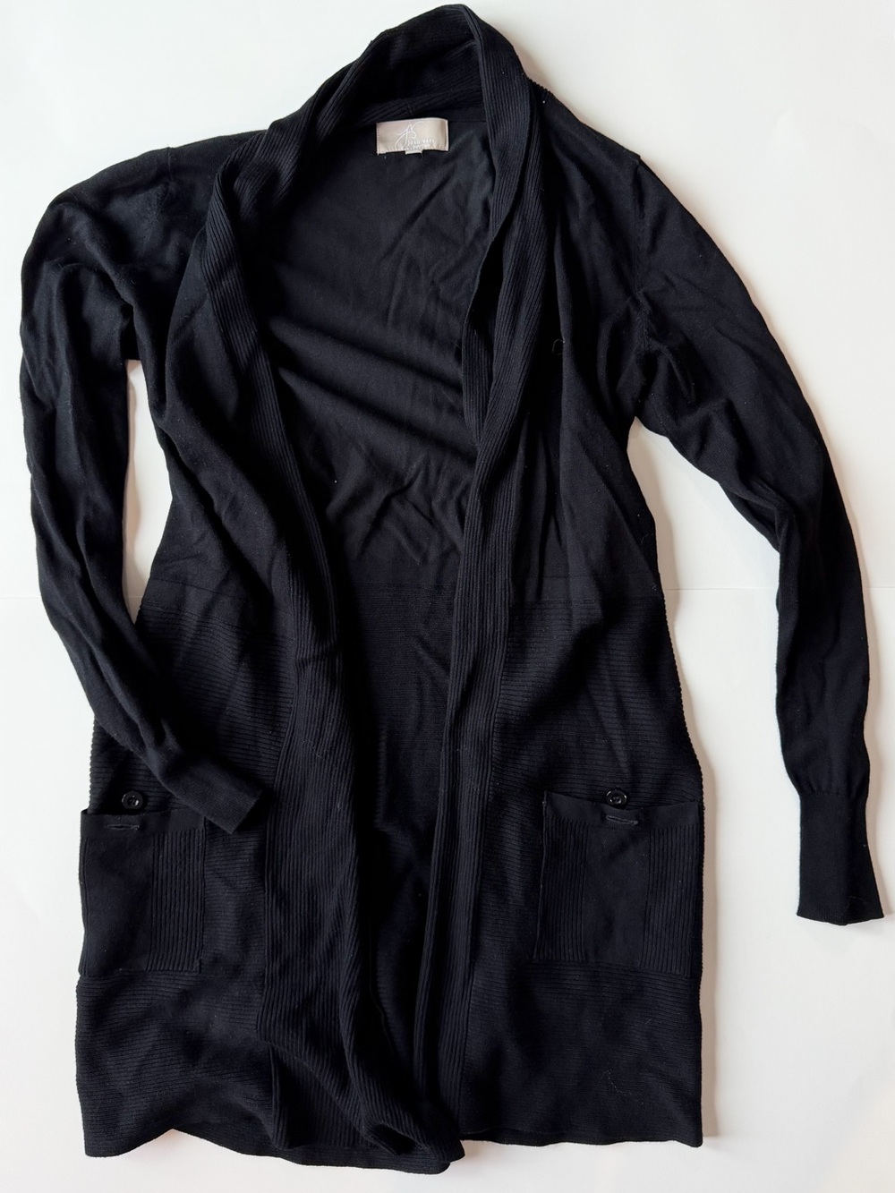 Joan Vass Black Open-Front Long Cardigan